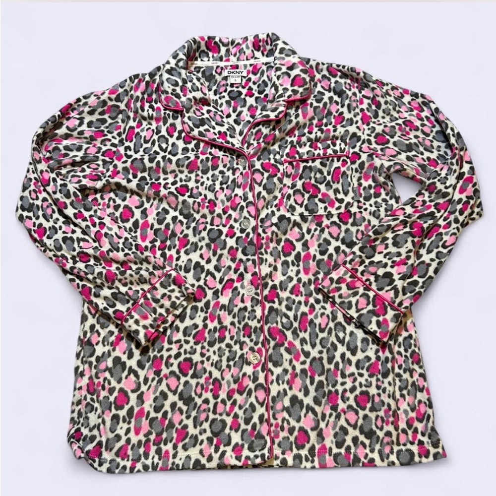 DKNY pink leopard print pj long sleeve top